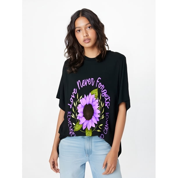 Camiseta de girasol morado para concienciar sobre el Alzheimer para hombres y mujeres. Para adultos, hombres, mujeres, adolescentes, jóvenes.