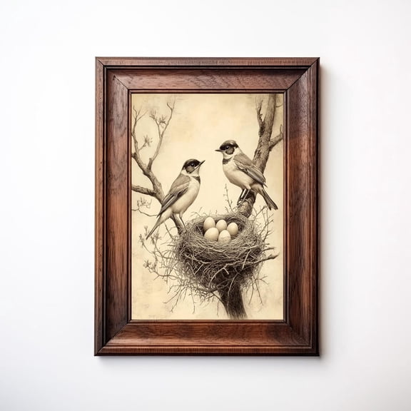 Antique Sketch of Birds in Nest Rustic Bird's Nest Print Poster Cottagecore Spring Wall Decor Poster Farmhouse Poster E311, Unframed Poster Size 8x12 F03.1.18l441