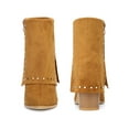 thumbnail image 2 of BLISSFUL STEP Women's Boots Studded Faux Suede Pointed Toe Chunky Heel Zipper Booties Brown 8, 2 of 6