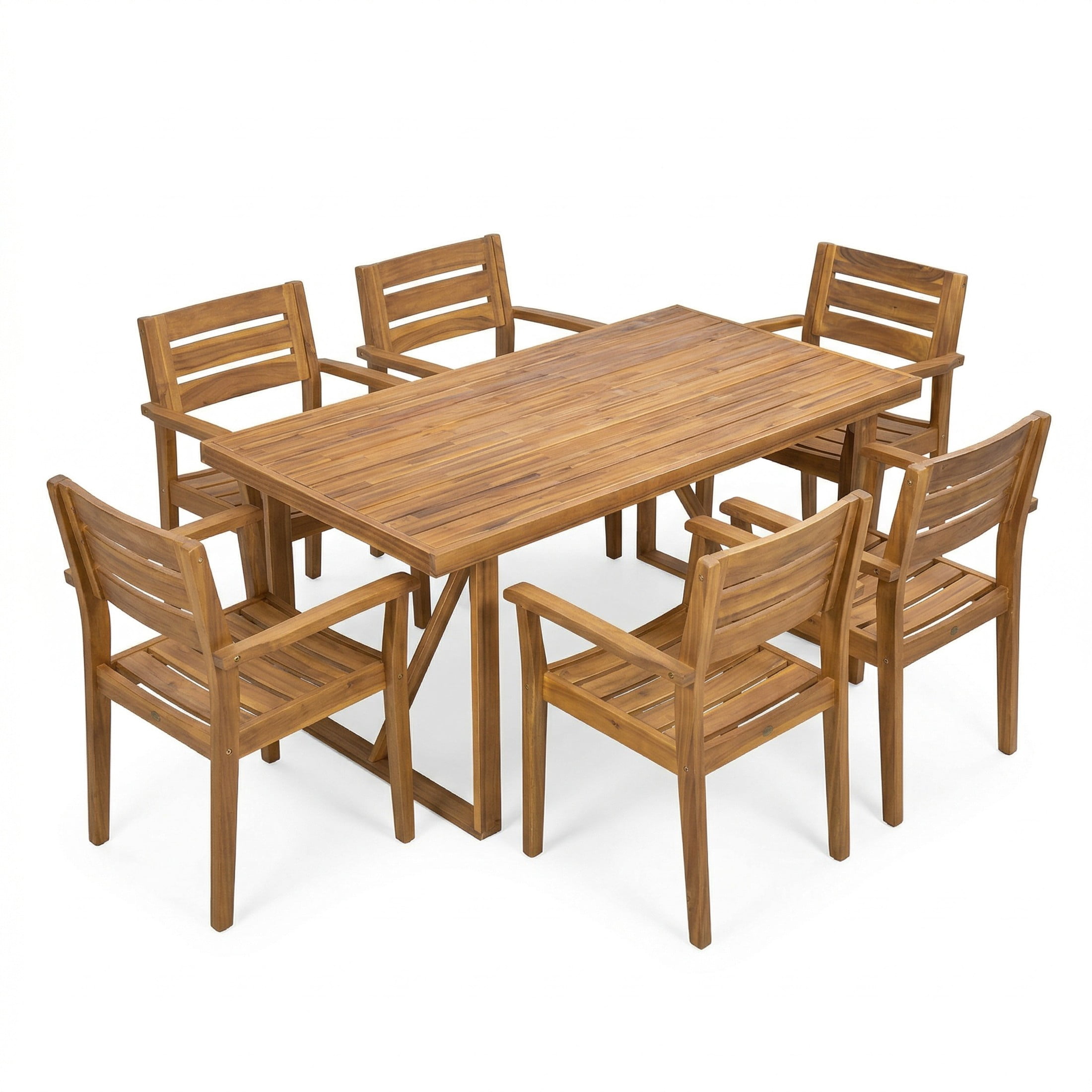 Christopher Knight Home 7-Piece Outdoor Patio Acacia Wood Dining Set for Garden Backyard Deck, Teak