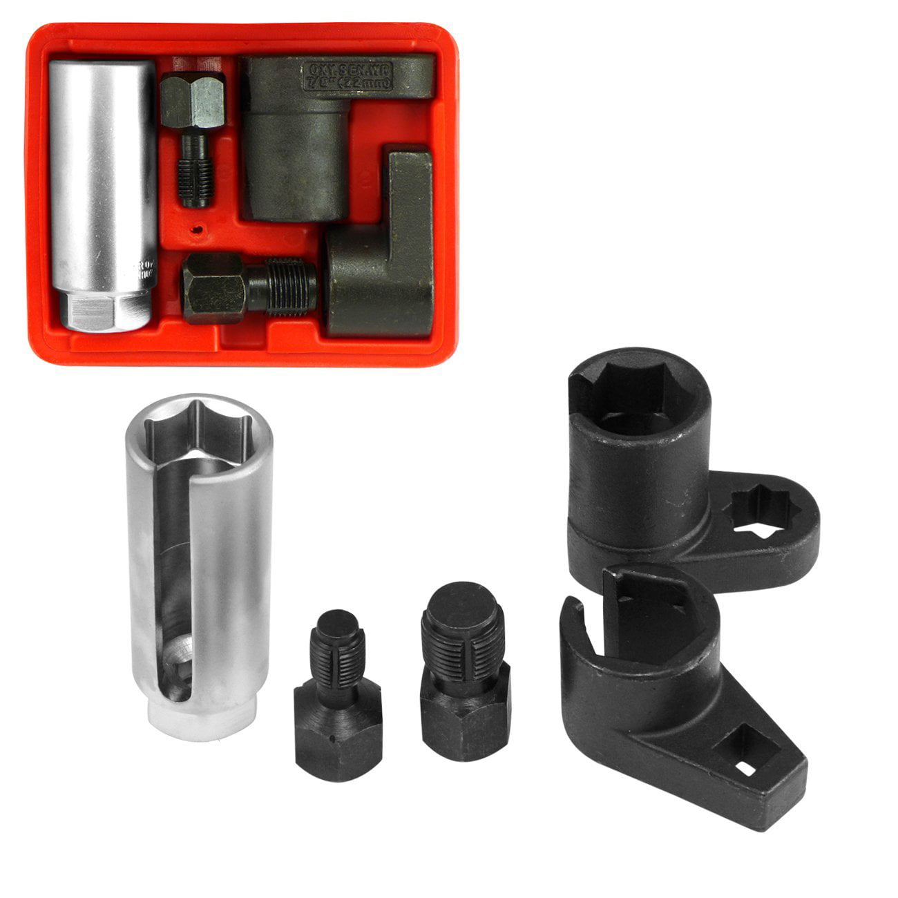 Stark 5-Piece O2 Oxygen Sensor Socket Wrench Removal Tool and Thread Chaser Set with Storage Case 