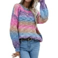 thumbnail image 3 of VISgogo Suéteres de cuello redondo para mujer, blusas de punto sueltas con estampado de teñido anudado de bloque de color de manga larga VISgogo  moda, 3 of 6