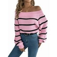 thumbnail image 2 of Off Shoulder Striped Sweater Women Fall Fashion Casual Knit Sweaters Pullover Y2k Cute Tops Pink M, 2 of 9