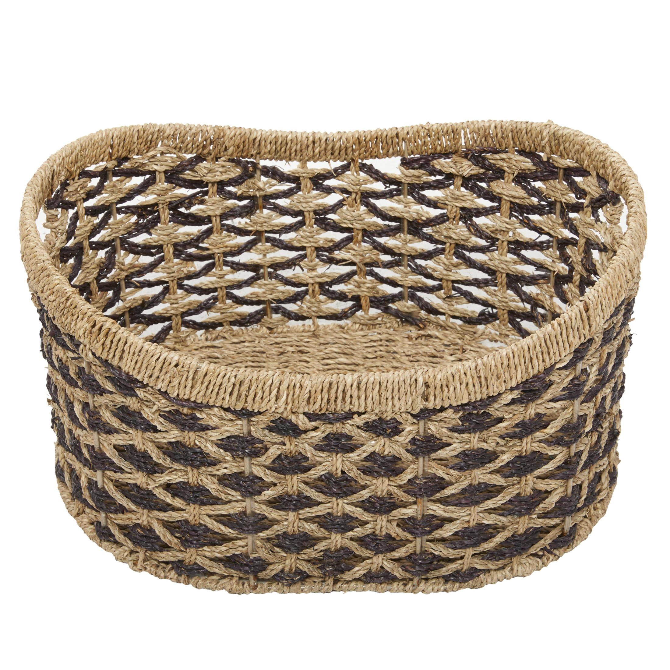 DecMode 10", 9"H Brown Seagrass Handmade Two Toned Storage Basket with Handles, 2-Pieces