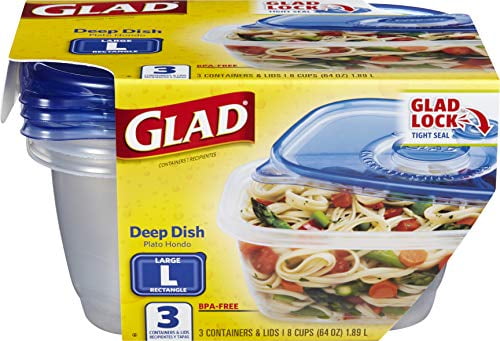 GladWare Deep Dish Food Storage Containers, Large Rectangle Holds 64 Ounces of Food, 3 Count
