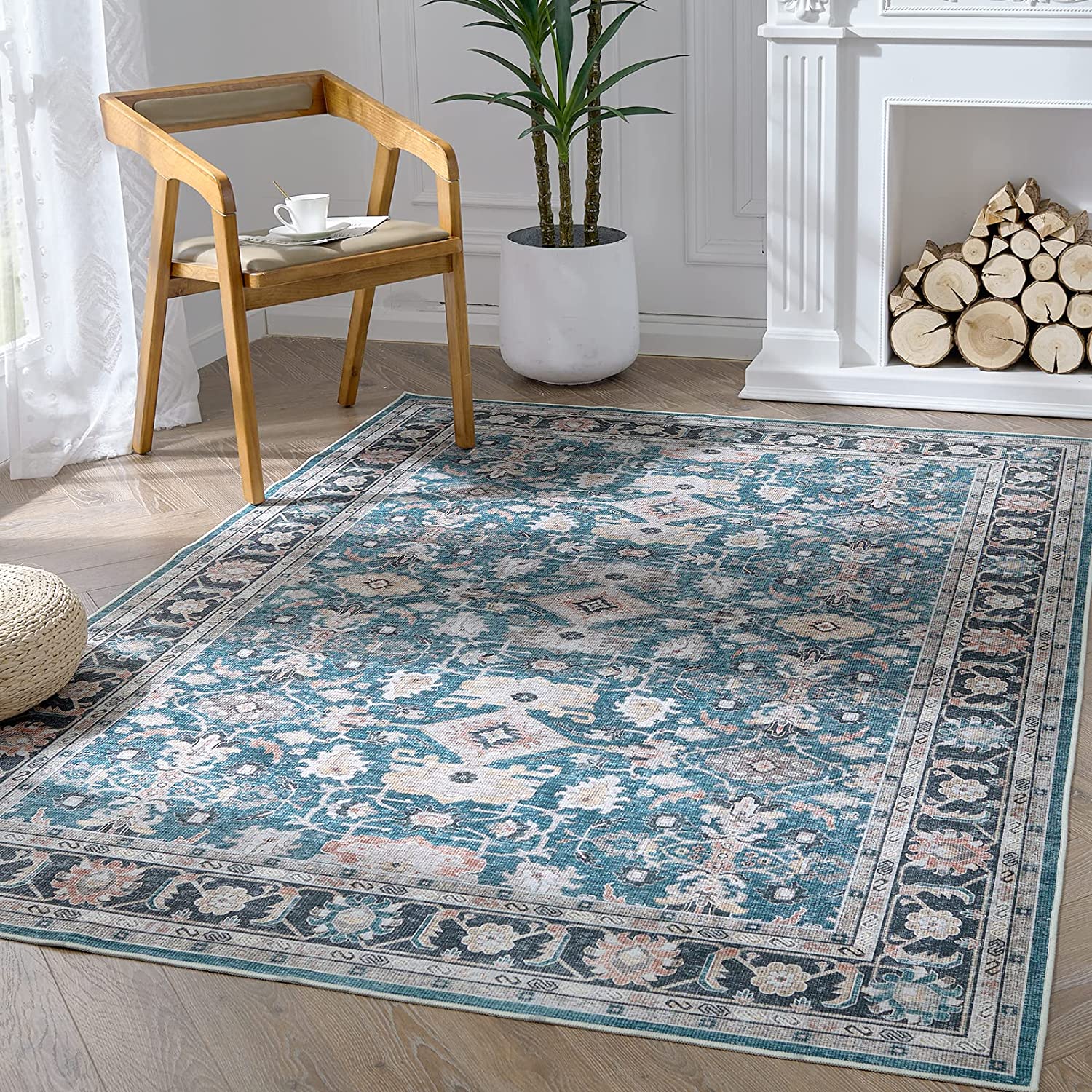 Area Rug 8x10 Persian Rug Vintage Floor Cover Foldable Thin Rug Indoor