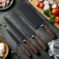 thumbnail image 3 of 6pcs Professional Black Chef Knife Set, Stainless Steel Kitchen Knife Set, Hammer Pattern Kitchen Knife With High Carbon Stainless Steel, Premium Wood Grain Design Handle Cutlery Ergonomic, 3 of 11