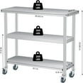 thumbnail image 3 of Stainless Steel Table, 14 x 24 x 34 Inch, 3-Tier Metal Prep Table with 2 Undershelf & Gloves, Commercial Kitchen Utility Workstation for Restaurant, Hotel, Laundry, Garage, Indoor, Outdoor, BBQ, 3 of 7