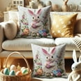 thumbnail image 5 of Easter Bunny Pillow Covers 18x18 Inch Set of 2, Cute Rabbit Floral Basket Outdoor Pillowcases Cotton Square Cushion Covers for Sofa Couch Bedroom Living Room Decor, 5 of 5