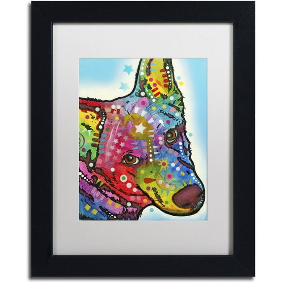 Trademark Fine Art "Aussie Sheep Dog" Canvas Art by Dean Russo, White Matte, Black Frame