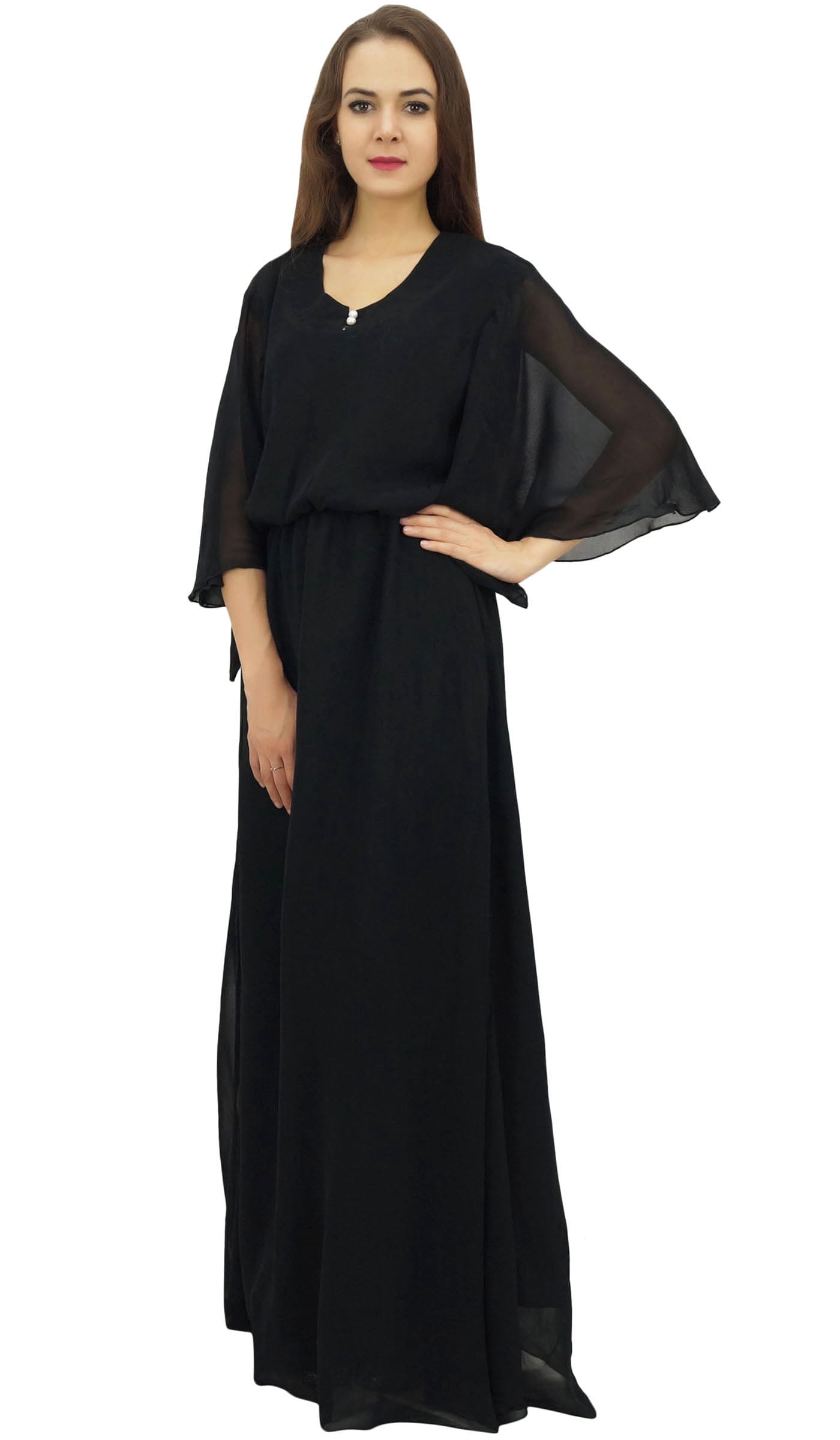 Bimba Islamic Abaya Prayer Dress With Printed Hijab - Rayon, Front Buttons, Long Sleeves, 53 Inch Length