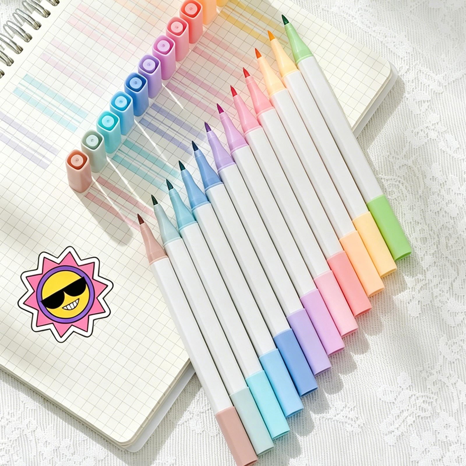 Seyotauo Fruit-Scented Dual-Tip Highlighter Set, Pastel Fine Art Markers with Smooth Chisel & Nib, Bright Smudge-Free Acid-Free Ink for Journaling Note-Taking DIY Craft