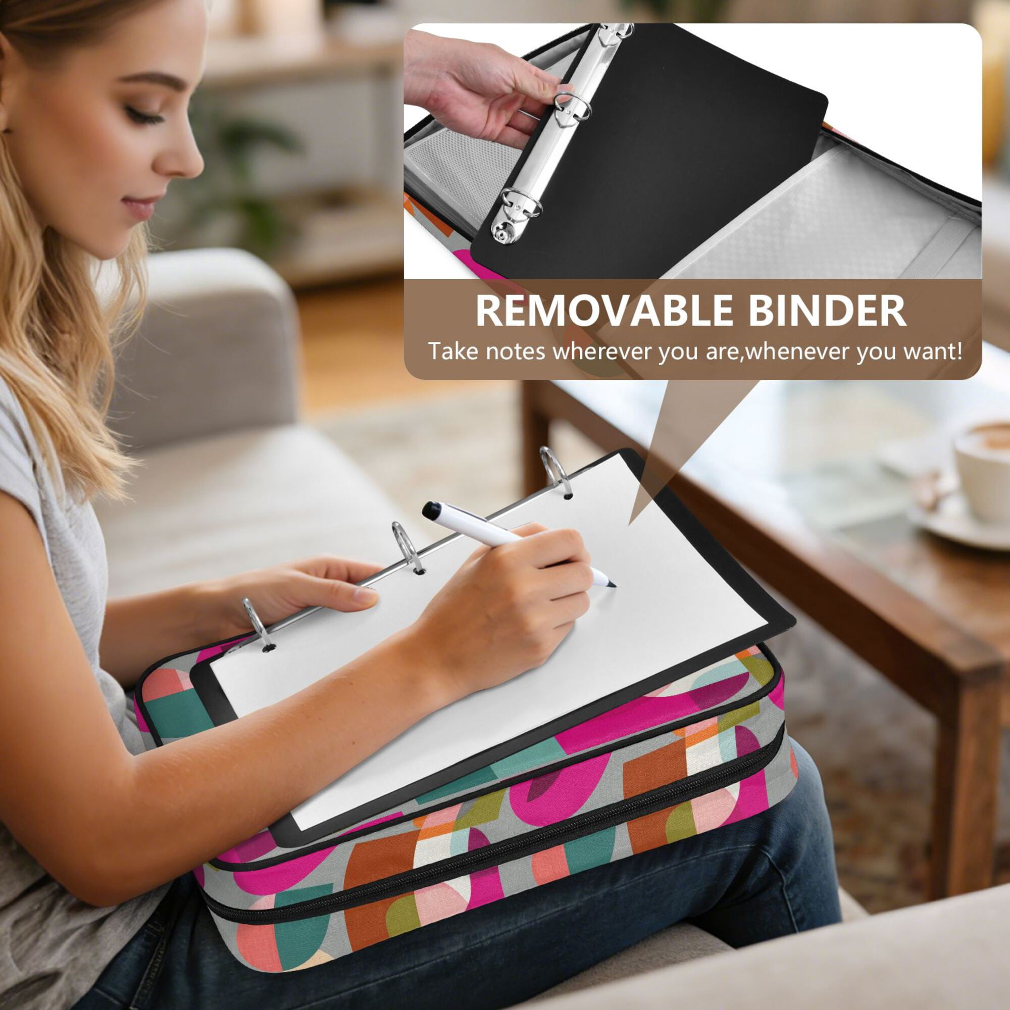 FORMRS Accordion File Folder A4 Size 7-Pocket Expanding Document Organizer Bag with 3 Ring Binder, Abstract Geometric Pattern