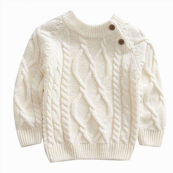 mgoYE Baby Boys Girls Cable Knit Pullover Sweater Fleece Lined Vintage Warm Sweatshirt Size 3-4 Years