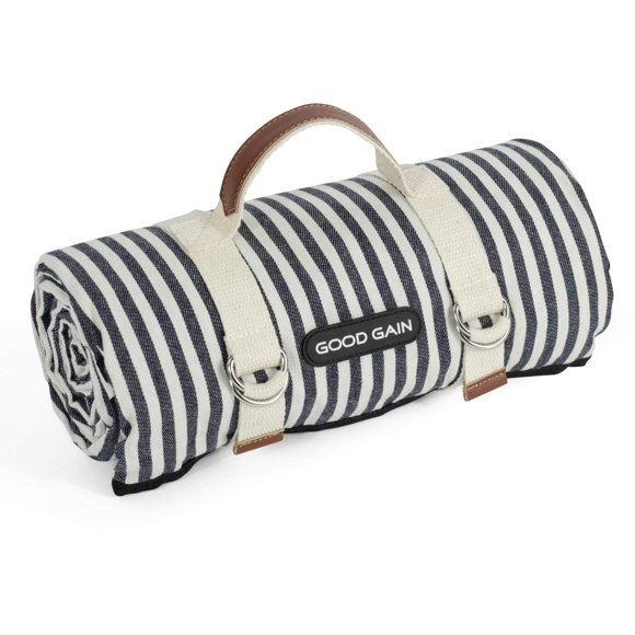 G GOOD GAIN Manta de picnic impermeable portátil con correa de transporte para estera de playa o fiesta de camping familiar al aire libre (azul marino)