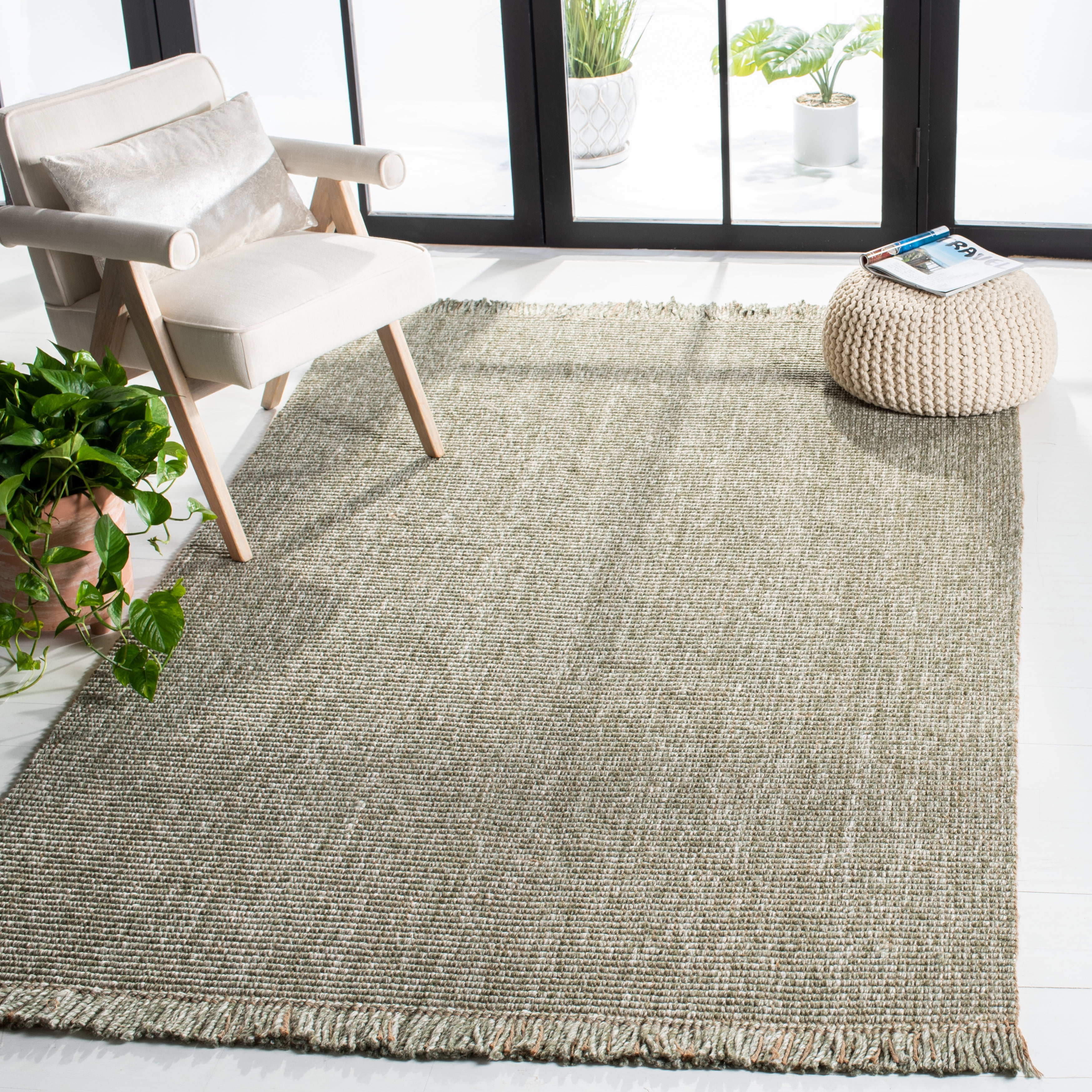 SAFAVIEH Natural Fiber Crawford Abstract Area Rug, Green/Natural, 6' x 6' Square