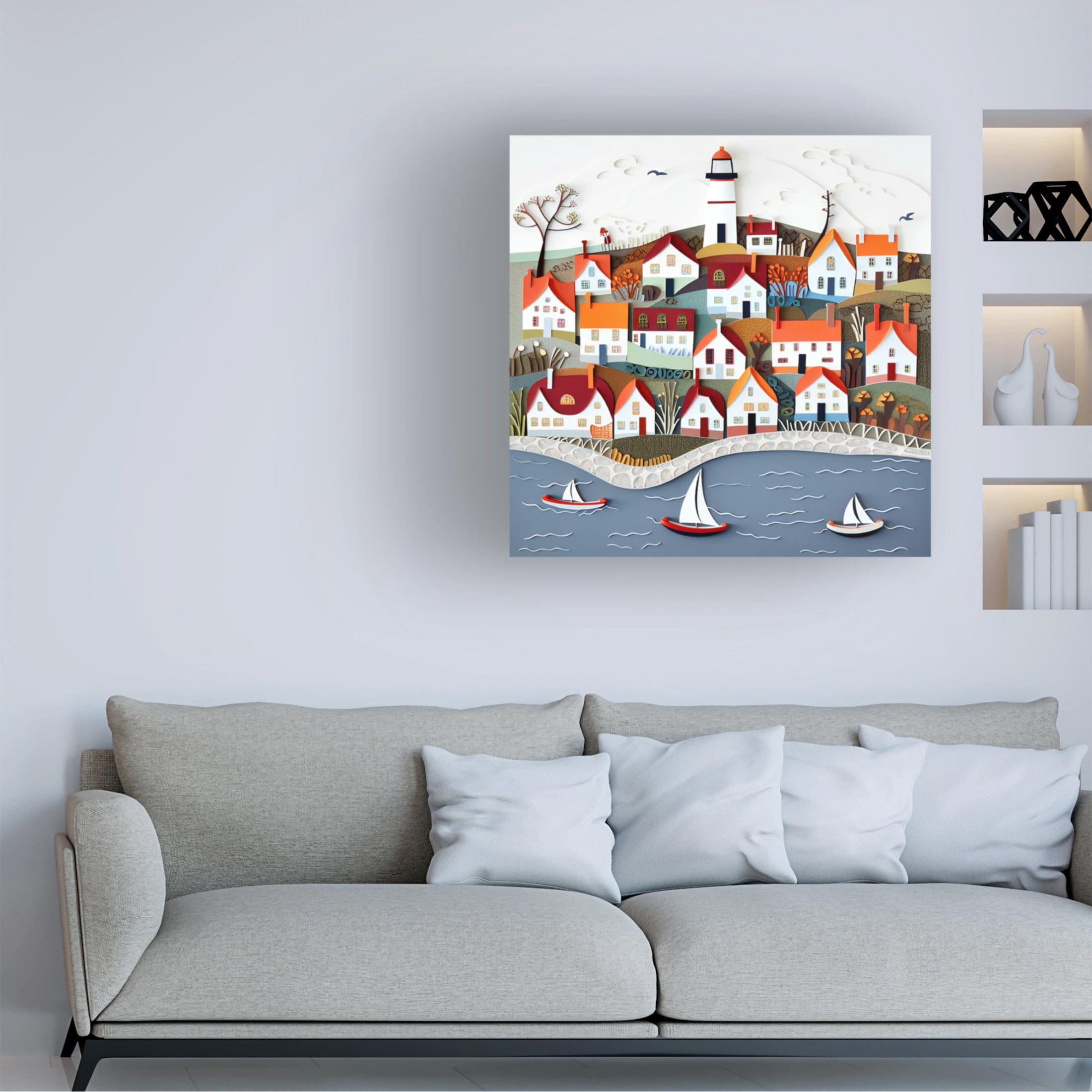 Canvas Wall Art - Ray Heere 'Paper Art Coastal Scene 20' Wall Art for Living Room, Bedroom, or Office Décor by Trademark Fine Art - 18 x 18 Inches