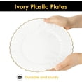 thumbnail image 5 of White Plastic Plates with Scalloped Gold Rim - Heavy Duty Reusable Dinnerware Set for Weddings & Parties, 5 of 11