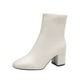 thumbnail image 2 of HAOTAGS Womens Mid Calf Chunky Heel Boots Casual Shoes Beige Size 6, 2 of 8