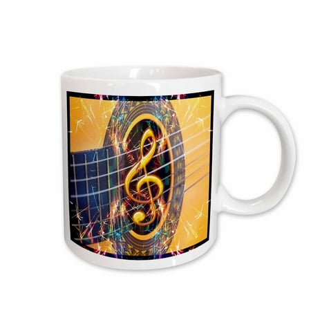 

3dRose Image of acoustic guitar with clef and fireworks Ceramic Mug 11-ounce