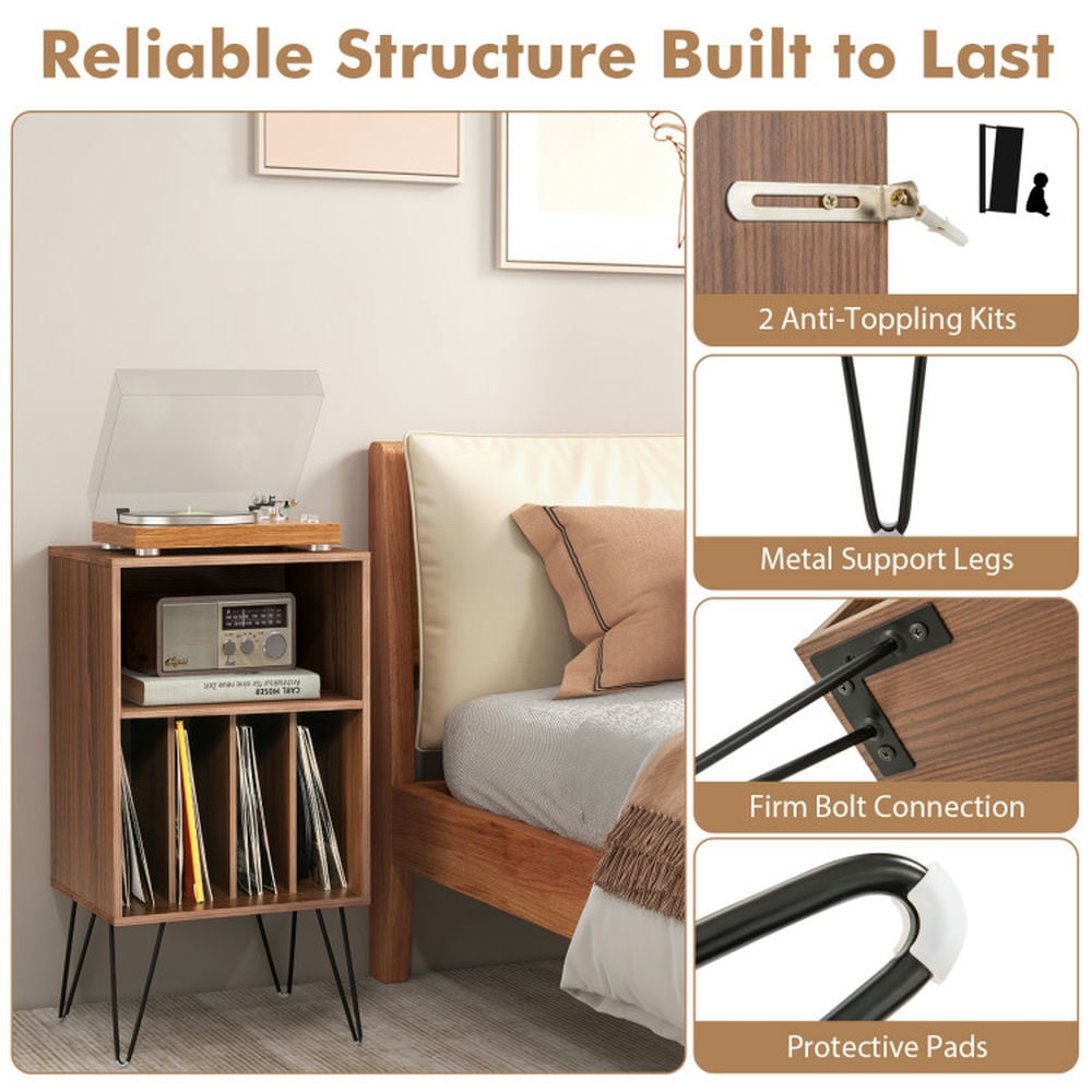 Finihen Record Player Stand, Turntable Stand, Record Player Stand with Charging Station, for Living Room, Bedroom, Walnut Finihen Record Player Stand, Turntable Stand, Record Player Stand with Charging Station, for Living Room, Bedroom, Walnut