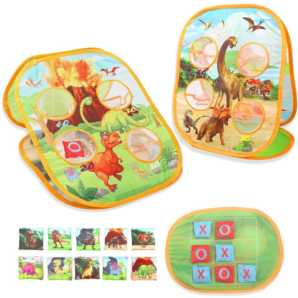 Three Sided Dinosaurs Bean Bag Toss Game, Outdoor Outside Cornhole