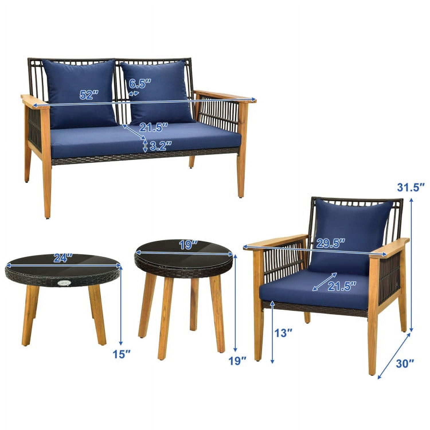 Aimee Lii 5 Pieces Patio Conversation Furniture Set, Outdoor Patio Set with 2 Coffee Tables for Backyard Poolside, Navy