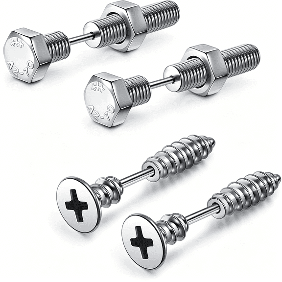 DESIGNICE Stainless Steel Punk Earrings Cool Screw on Earring Studs Backs Piercing Jewelry for Men Women