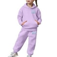 thumbnail image 5 of BUWTTED Girls Activewear Jogger Sets - 2 Piece Heart Print Graphic Pullover Hoodie Sweatshirt Sweatpants Sweatsuit Outfits Purple 6-7 Y, 5 of 7