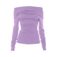 thumbnail image 5 of Women T-shirt Long Sleeve Off-shoulder Tops Pleated Solid Slim Fit Ladies Clubwear, 5 of 8
