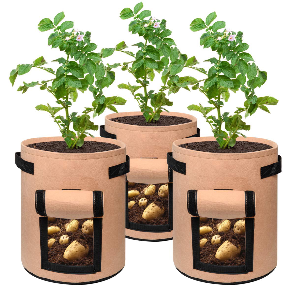 1-8Pc 7/10Gallon Plant Grow Bags Potato Grow Bags Reusable Non-Woven Fabric Pots 