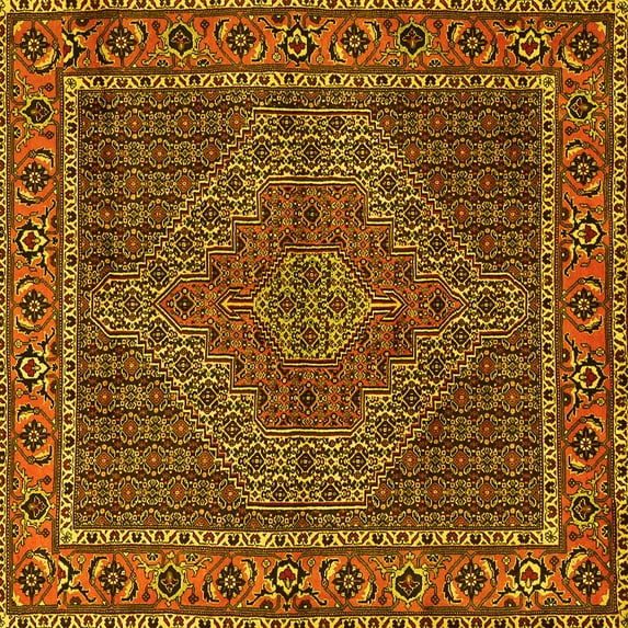 Ahgly Company Machine Washable Indoor Square Persian Yellow Traditional Area Rugs, 7' Square
