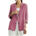 thumbnail image 6 of Wyobmus Summer Linen Blazer for Women Lightweight 3/4 Stretchy Ruched Sleeve V Neck Casual 2 Button Blazer Jacket With Pockets M-3X Red, 6 of 8