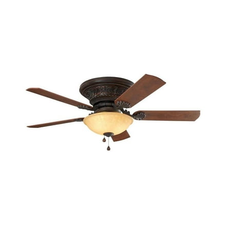 Harbor Breeze Lynstead 52-in Specialty Bronze LED Indoor Flush Mount Ceiling Fan with Light (5-Blade)