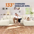 thumbnail image 4 of Muumblus 133" Modular Sectional Sofa with 2 Chaise Lounge, U-Shaped Oversized Boneless Cloud Couch, Beige Corduroy Sleeper Sofa for Living Room, 4 of 12