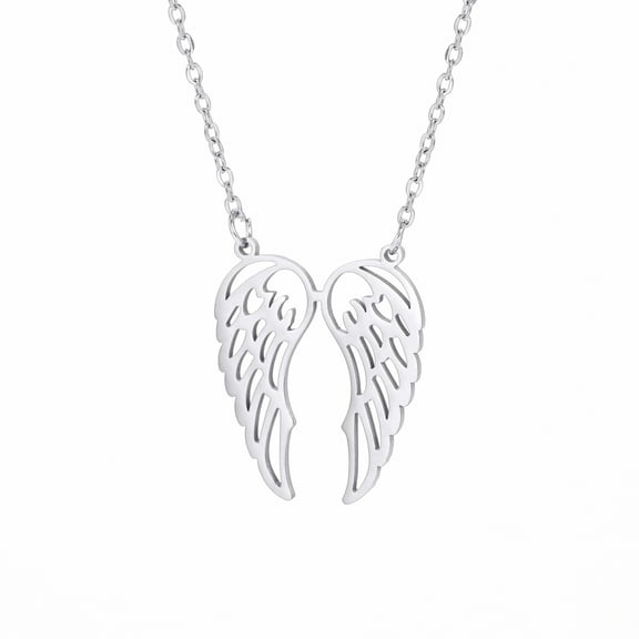 EUEAVAN Silver Stainless Steel Angel Wings Pendant Chain Necklace for Female Jewelry