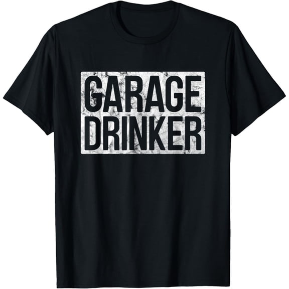 Garage Drinker Retro Vintage Distressed T-ShirtMen's and women's gift, black and white T-shirt, size: Extra large S-4XL