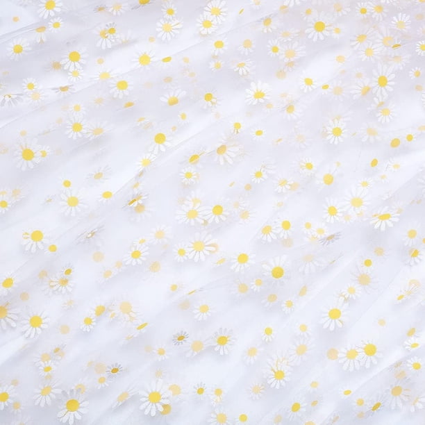 4 yardas de tela de tul con estampado de margaritas, cinta de encaje floral blanca para vestidos de novia, faldas, costura DIY y decoraciones para manualidades.