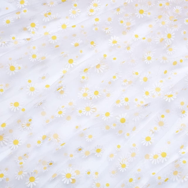 4 yardas de tela de tul con estampado de margaritas, cinta de encaje floral blanca para vestidos de novia, faldas, costura DIY y decoraciones para manualidades.