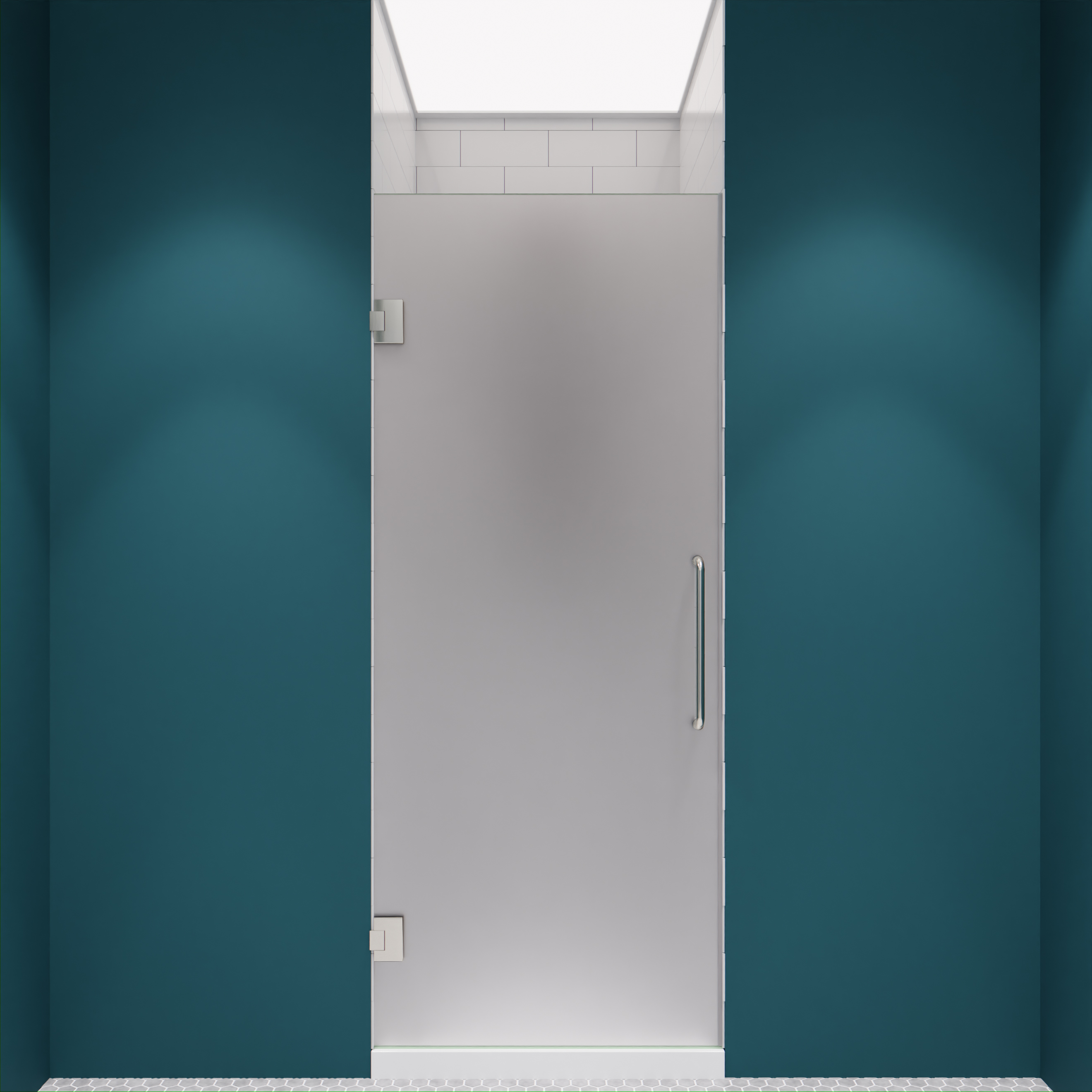 72" H x 24" W Hinged Frameless Shower Door Brushed Nickel w/ Frosted Glass