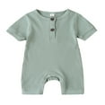 thumbnail image 1 of Baby Girl Boy Solid Romper Short Sleeve Jumpsuit Button Cotton Clothing, 1 of 5