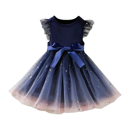 

Youmylove Kids Toddler Children Baby Girls Bowknot Ruffle Short Sleeve Tulle Birthday Dresses Patchwork Party Princess Dress Outfits Winter Cute Clothes