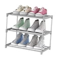 thumbnail image 1 of Zapatero de 4 niveles, organizador de zapatos de acero inoxidable multicapa, estante de almacenamiento para puerta de entrada, azul Almacenamiento y organización del hogar Gris plateado 3 capas Advancent HA003484-01, 1 of 6