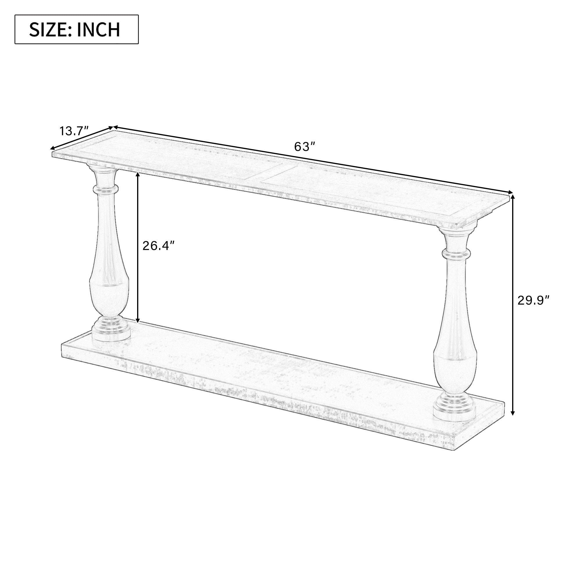 Euroco Retro Console Table,63" Extra Long Entryway Table with Open Storage Shelf and Vase-Leg Design, 2-Tier Narrow Sofa Table Behind the Couch for Living Room Entryway Bedroom,Natural