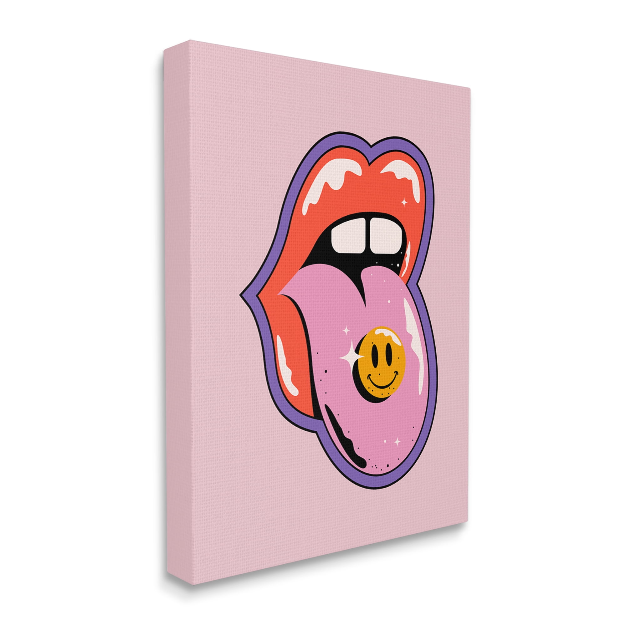 Stupell Industries Retro Lips with Smiley Abstract Painting Gallery Wrapped Canvas Art Print Wall Art, 36 x 48