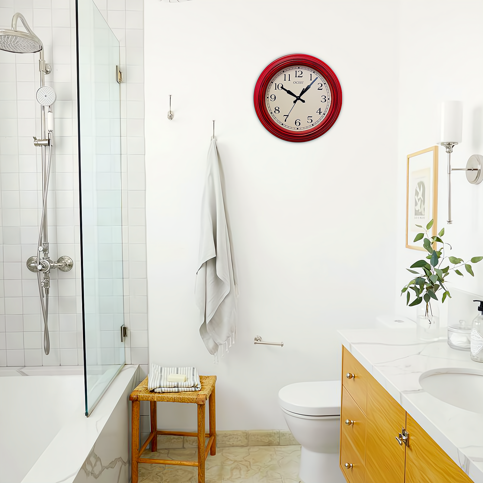OCEST 9-Inch Retro Red Wall Clock photo 6