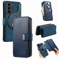 for Samsung Galaxy S23 Case Wallet, Detachable Magnetic 2-in-1 Wallet Flip Case for Women Men with RFID Blocking Card Slots Zipper Pocket Kickstand PU Leather Cover for Galaxy S23, Blue