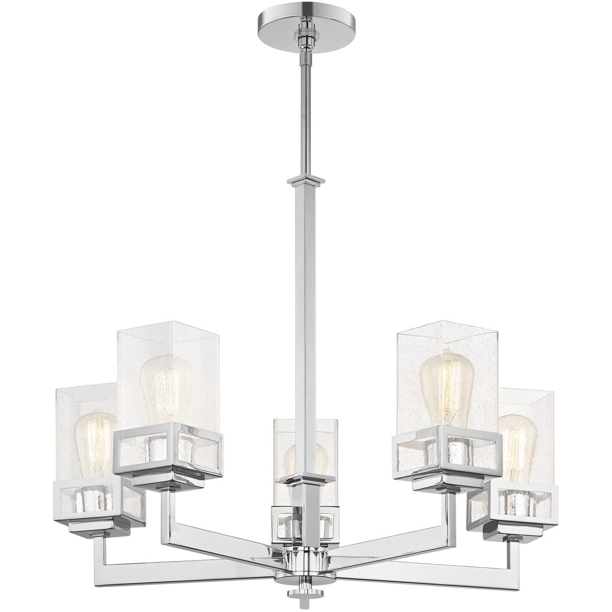 5 Light Polished Chrome Chandelier with Hand Blown Clear Seeded Glass Shade
