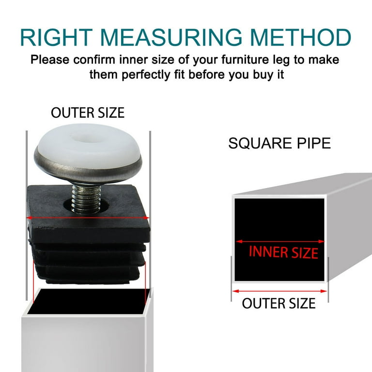25mm Square Table Leg Foot Inserts - Adjustable Feet For Stainless Steel Tables (CPUK Brand)
