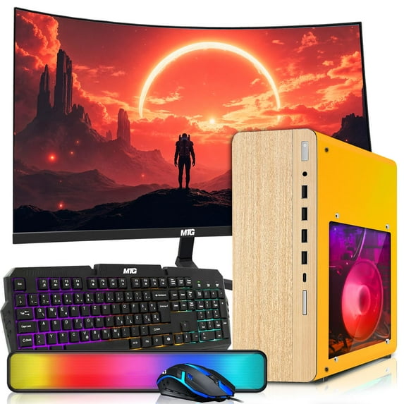 Restored HP Full Light Desktop Computer PC Lambo Intel i5, 16GB RAM, 1TB SSD, 24 Inch Curved Monitor, RGB KBM with AI Copilot, WiFi, RGB Soundbar, Webcam, Windows 11